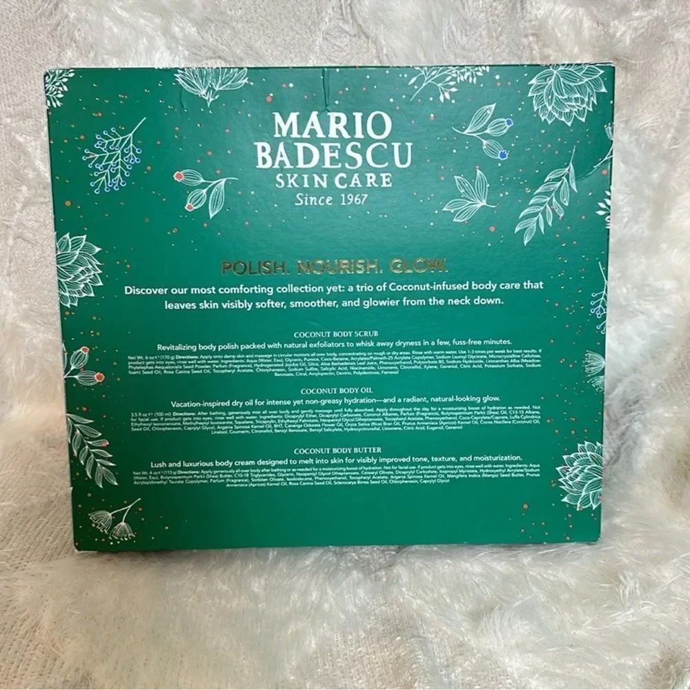 Mario Badescu Coconut Body Trio Scub Oil Butter Softer Smoother Skin